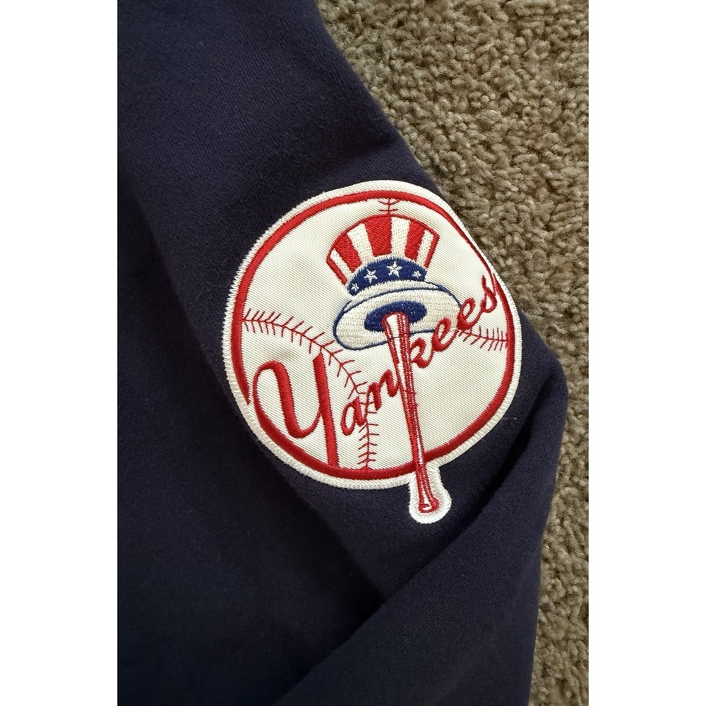 VNew York Yankees Majestic Hoodie Sweatshirt Logo Patch Navy Mens Medium - Picture 3 of 10
